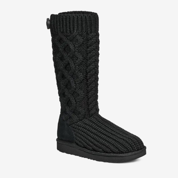 UGG Classic Cardi Cabled Knit Tall Boots (Big Kid) | Color: Black | NEW/NIB!!🖤 - Picture 1 of 14